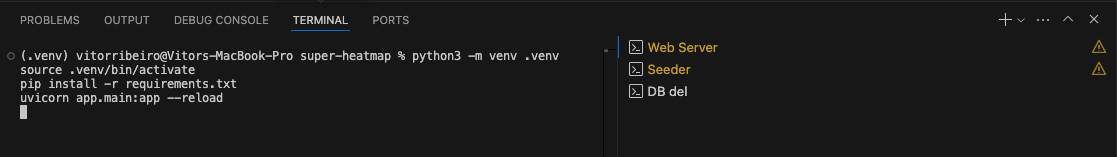 Terminal showing FastAPI server running with uvicorn reload command