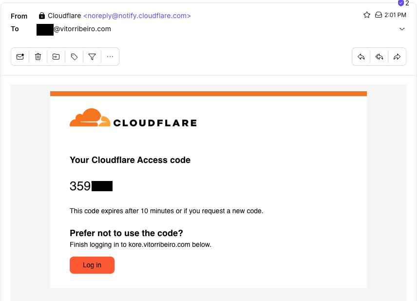 Cloudflare Access Code sent via email